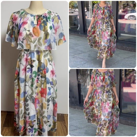 Modna sukienka z okrągłym dekoltem i nadrukiem