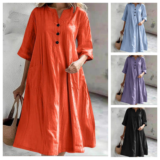 Oversizowa sukienka damska midi z kieszeniami w kształcie litery A