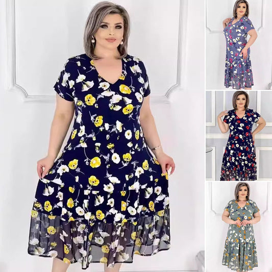 Modne sukienki damskie z dekoltem w serek z kwiatowym nadrukiem