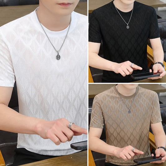 Męska koszulka z wytłoczonym wzorem diamentowej kratki