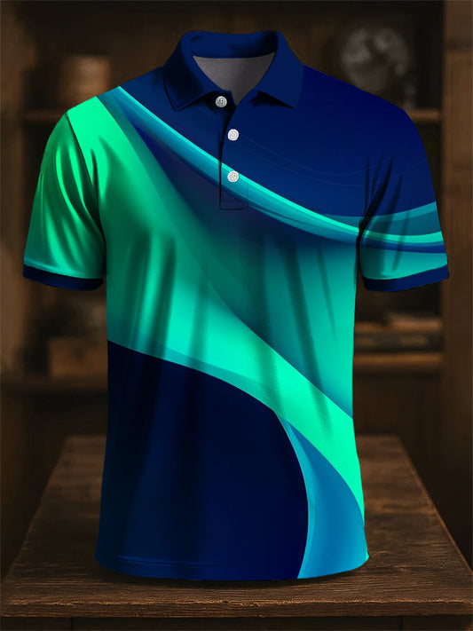 Męska retro abstrakcyjna kolorowa linia artystyczna z nadrukiem casualowa biznesowa koszulka polo