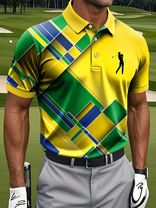 Męska retro wielokolorowa nieregularna geometryczna koszulka polo z nadrukiem artystycznym na co dzień