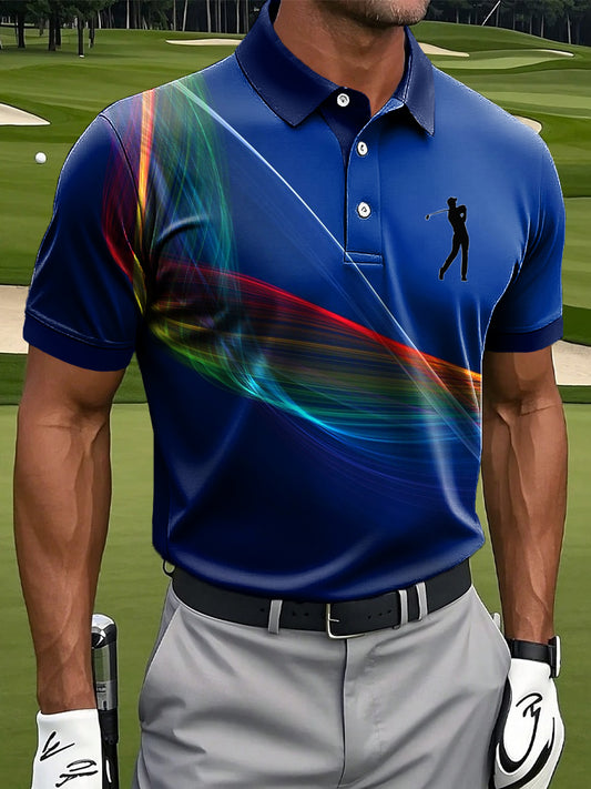 Męska kolorowa, pofalowana, artystyczna koszulka polo z nadrukiem w stylu retro