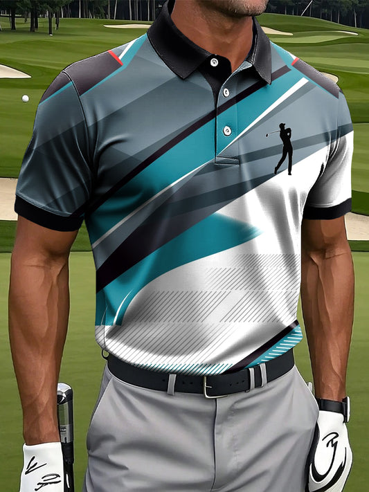 Męska koszulka w stylu retro z geometrycznym wzorem i artystycznym nadrukiem, do noszenia na co dzień i do pracy