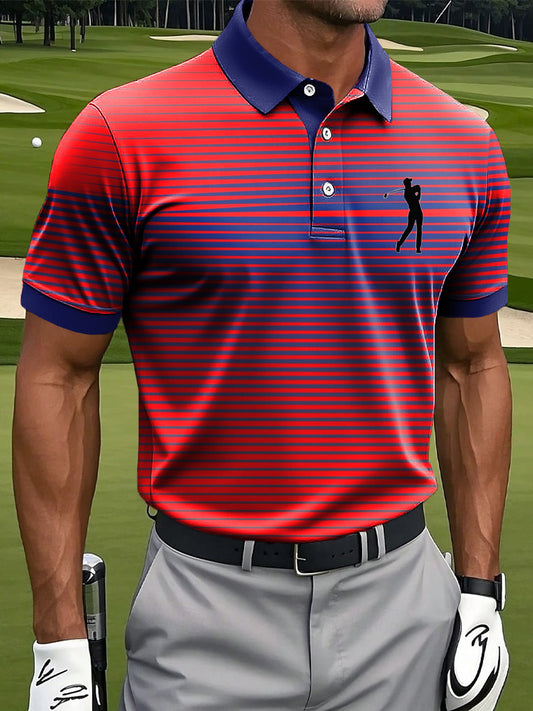 Męska koszulka polo biznesowa z nadrukiem w paski w stylu retro