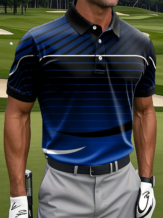 Męska koszulka polo biznesowa z nadrukiem w paski w stylu retro