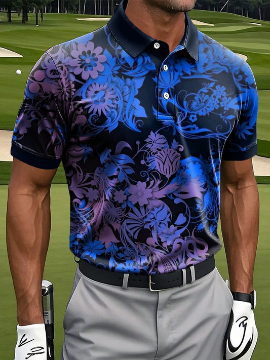 Męska retro hawajska abstrakcyjna kwiecista sztuka nadruk casualowa biznesowa koszulka polo