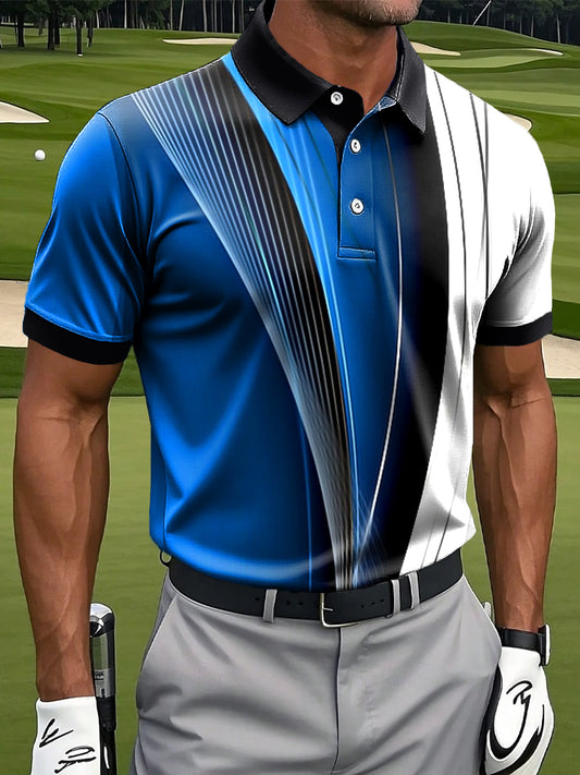 Męskie Retro Gradient Stripe Teksturowane Art Print Casual Biznesowa Koszulka Polo