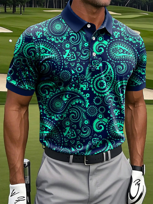 Męska koszulka polo Retro Paisley Art Print Casual Business