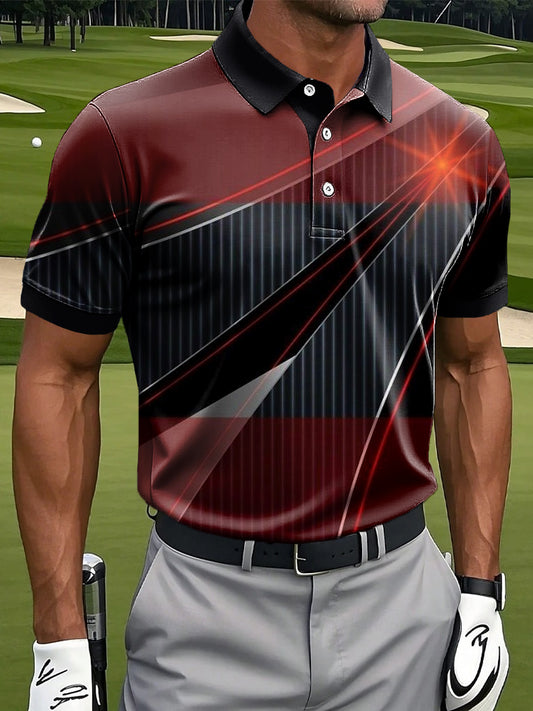 Męskie Retro Gradient Pasiaste Patchwork Art Print Casual Business Polo Shirt