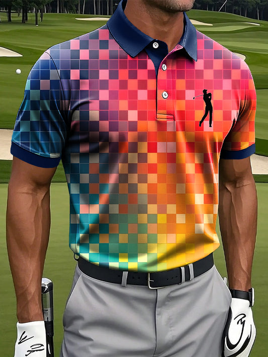 Męska retro kolorowa artystyczna koszulka polo z nadrukiem artystycznym w stylu retro