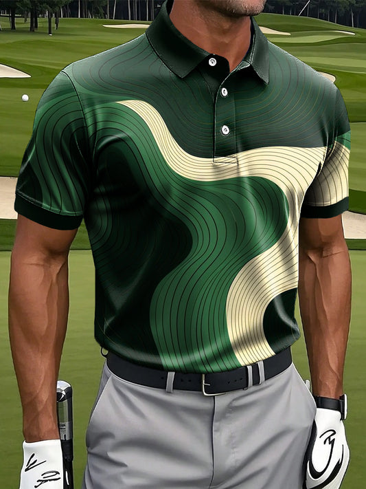 Męska koszulka polo biznesowa z teksturowanym nadrukiem w paski w stylu retro