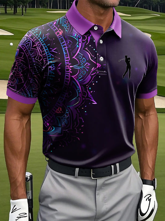 Męska koszulka polo biznesowa z nadrukiem abstrakcyjnym w stylu retro