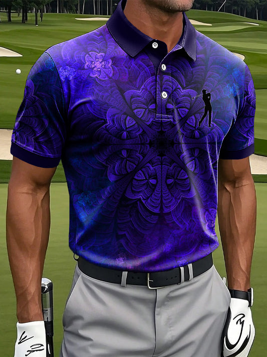 Męska koszulka polo biznesowa z nadrukiem mandala w stylu retro