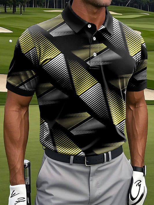 Męska koszulka polo biznesowa z geometrycznym nadrukiem artystycznym w stylu retro