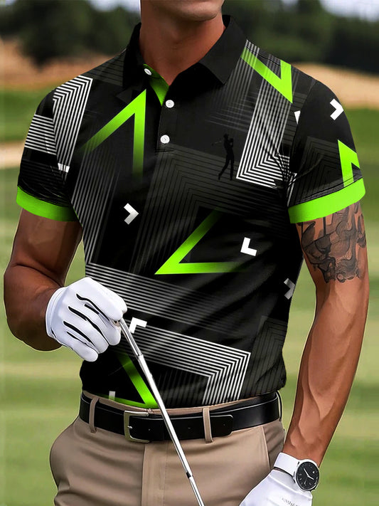 Męski golf abstrakcyjny gradient geometryczny wydruk artystyczny Casual Biznesowa koszulka polo