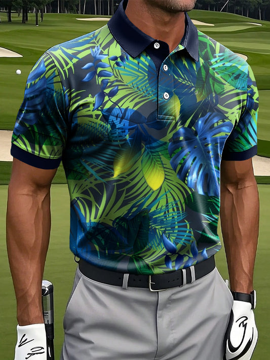 Męska hawajska abstrakcyjna koszulka polo z nadrukiem liścia palmowego Casual Business