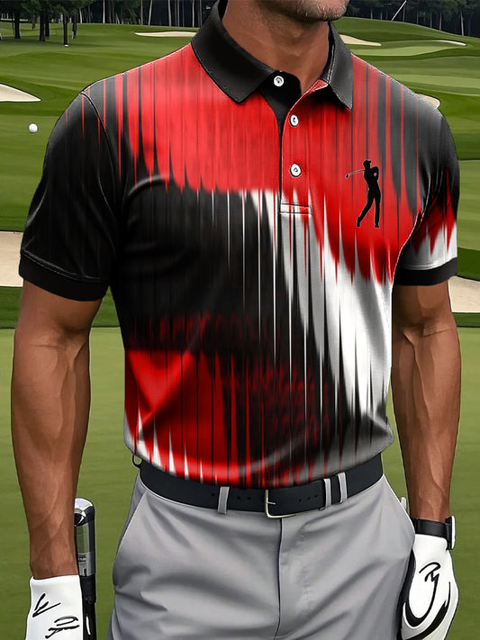 Męska koszulka polo biznesowa z nadrukiem w paski w stylu retro