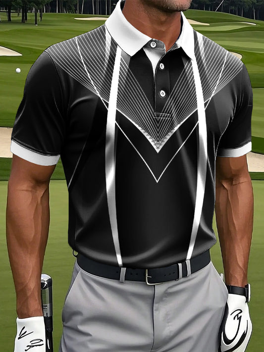 Męska koszulka polo biznesowa z nieregularną linią retro z nadrukiem artystycznym