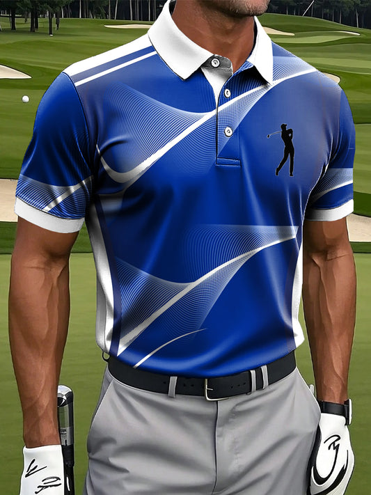 Męska abstrakcyjna linia tekstura artystyczna drukowana casualowa biznesowa koszulka polo