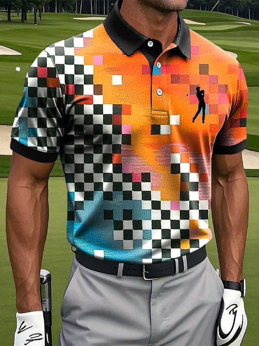 Męska retro kolorowa artystyczna koszulka polo z nadrukiem artystycznym w stylu retro