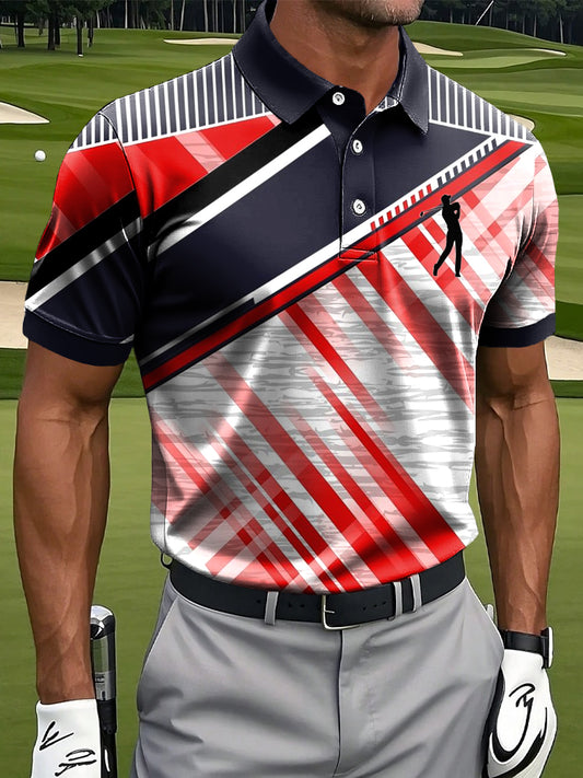 Męska kolorowa koszulka polo biznesowa w paski w stylu retro w stylu artystycznym