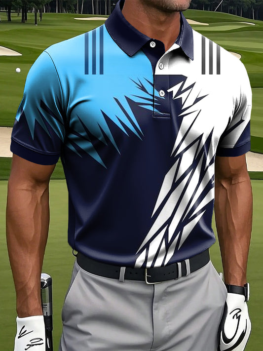 Męska kolorowa koszulka polo z nadrukiem patchworku w stylu retro na co dzień