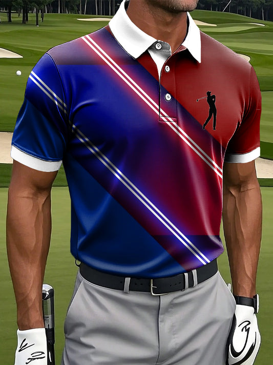 Męskie Retro Gradient Kolorowe Paski Artystyczny Nadruk Casual Biznesowa Koszulka Polo