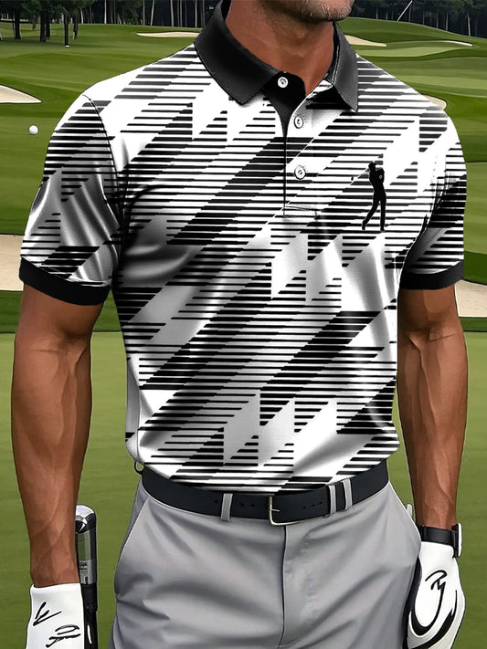 Męska koszulka polo biznesowa z nadrukiem w paski w stylu retro