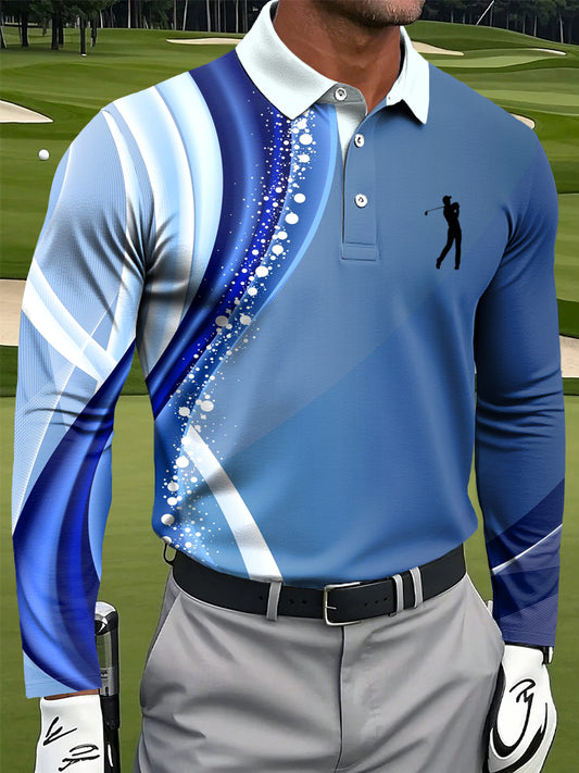 Męska abstrakcyjna linia Wave Art Print Casual Business Koszulka polo z długim rękawem