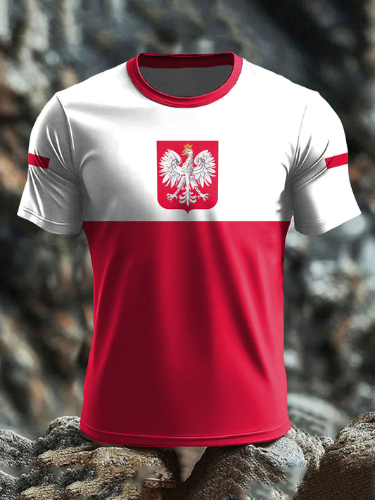Retro Polska flaga Patchwork Art Print Casual T-Shirt