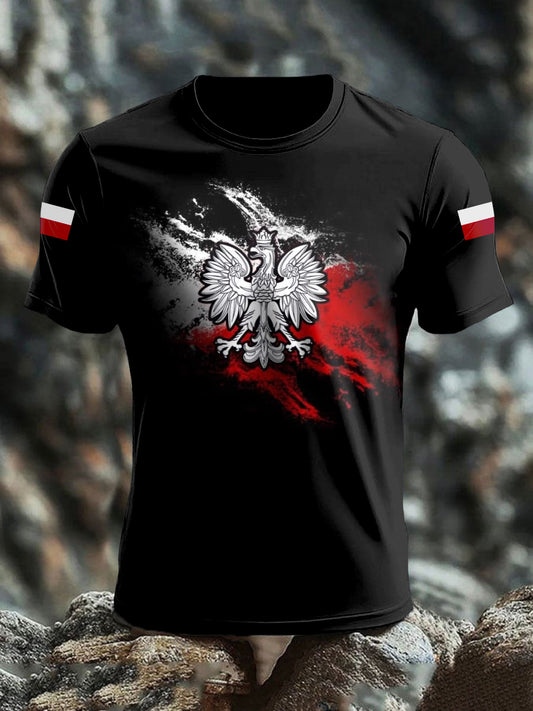 Retro polska flaga biały orzeł artystyczny nadruk casual T-Shirt