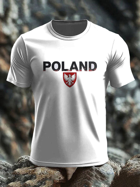 Retro polska flaga biały orzeł godło artystyczny nadruk casual T-Shirt