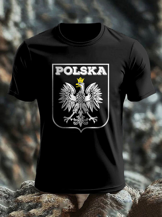 Retro polski biały orzeł art print Casualowa koszulka