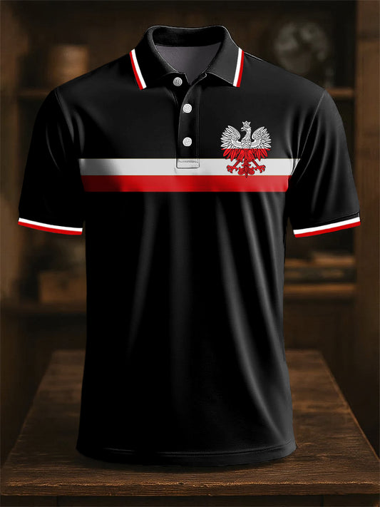 Retro Polan Flaga Godło Art Print Casual Business Koszulka polo