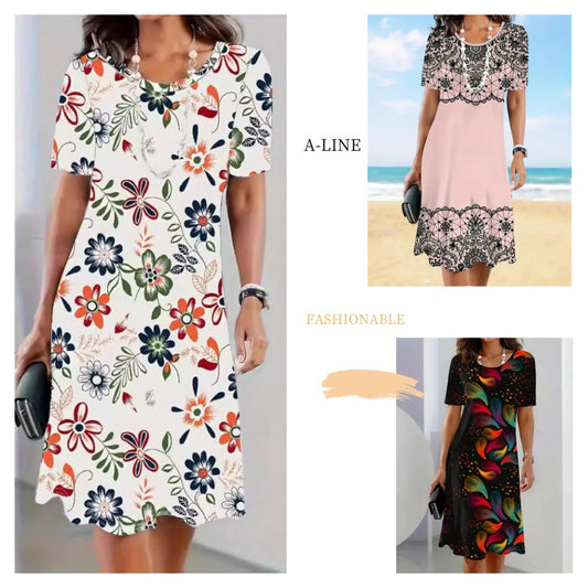 Modna drukowana sukienka A