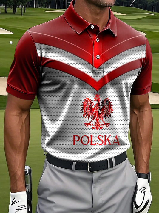 Męska polska koszulka polo z nadrukiem artystycznym na co dzień