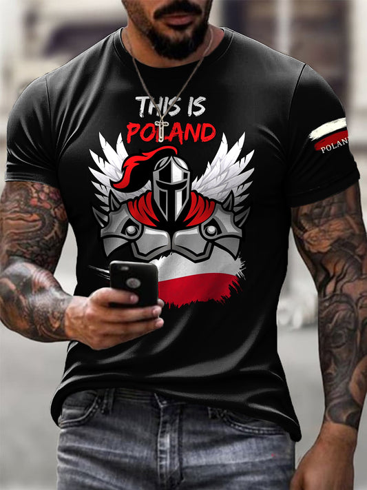 Męska koszulka z nadrukiem w stylu vintage, przedstawiająca husarza polskiego