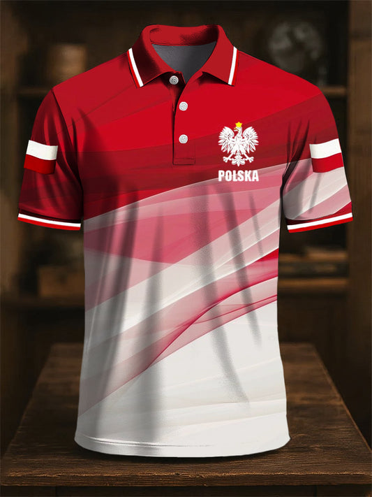 Retro polska flaga godło artystyczny nadruk na co dzień koszulka polo