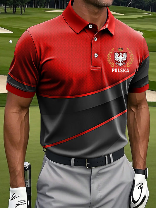 Męska polska koszulka polo z nadrukiem artystycznym na co dzień