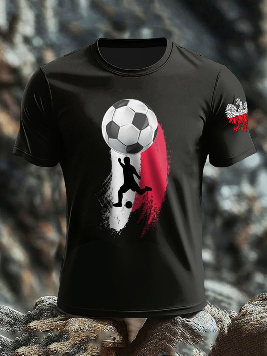 Retro polska flaga piłkarska Art Print Casual T-Shirt