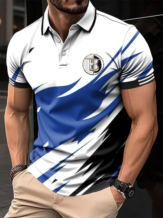 Męska retro abstrakcyjna geometryczna patchwork artystyczna koszulka polo casual