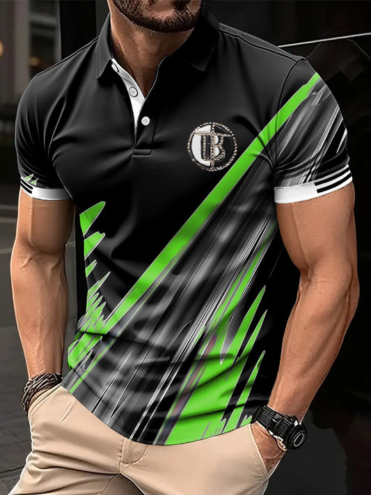 Męska koszulka retro abstrakcyjna graffiti Patchwork Art Print Casual Business Polo