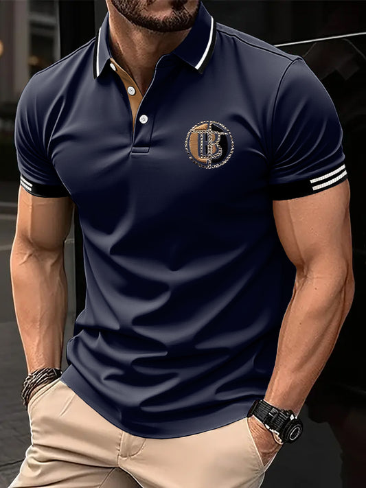 Męska koszulka polo biznesowa z nadrukiem patchworku w stylu retro