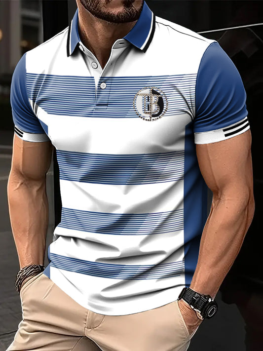 Męska koszulka polo biznesowa w paski w paski w stylu retro