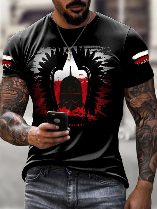 Męski Vintage Polski Hussar Abstrakcyjny Print Casual T-Shirt