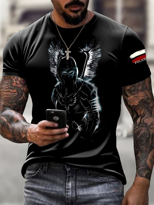 Męski Vintage Polski Hussar Dark Art Print Casual T-Shirt