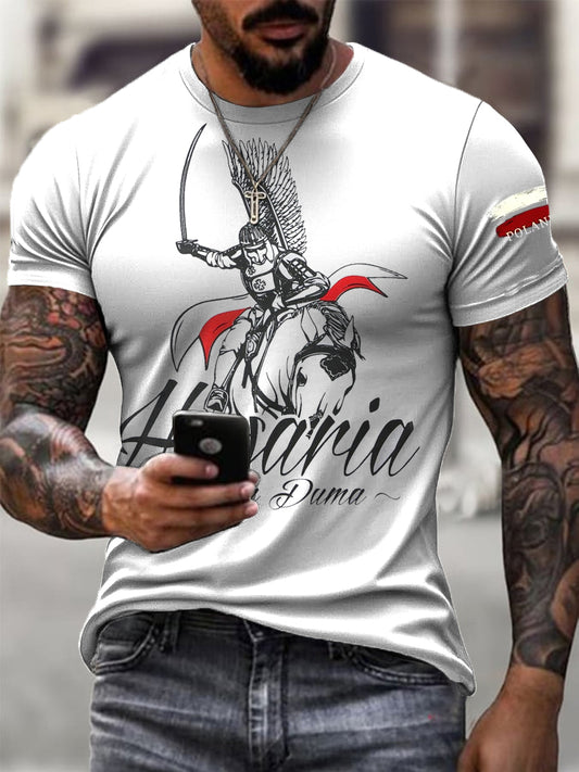 Męska koszulka w stylu vintage z polską flagą Hussar Art Print Casual