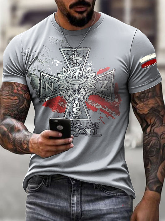 Męski Vintage Polski Patriot Tough as Steel Art Print Casual T-Shirt