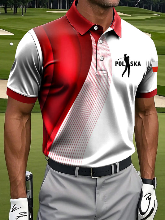 Męska koszulka polo z nadrukiem w stylu vintage z polską flagą